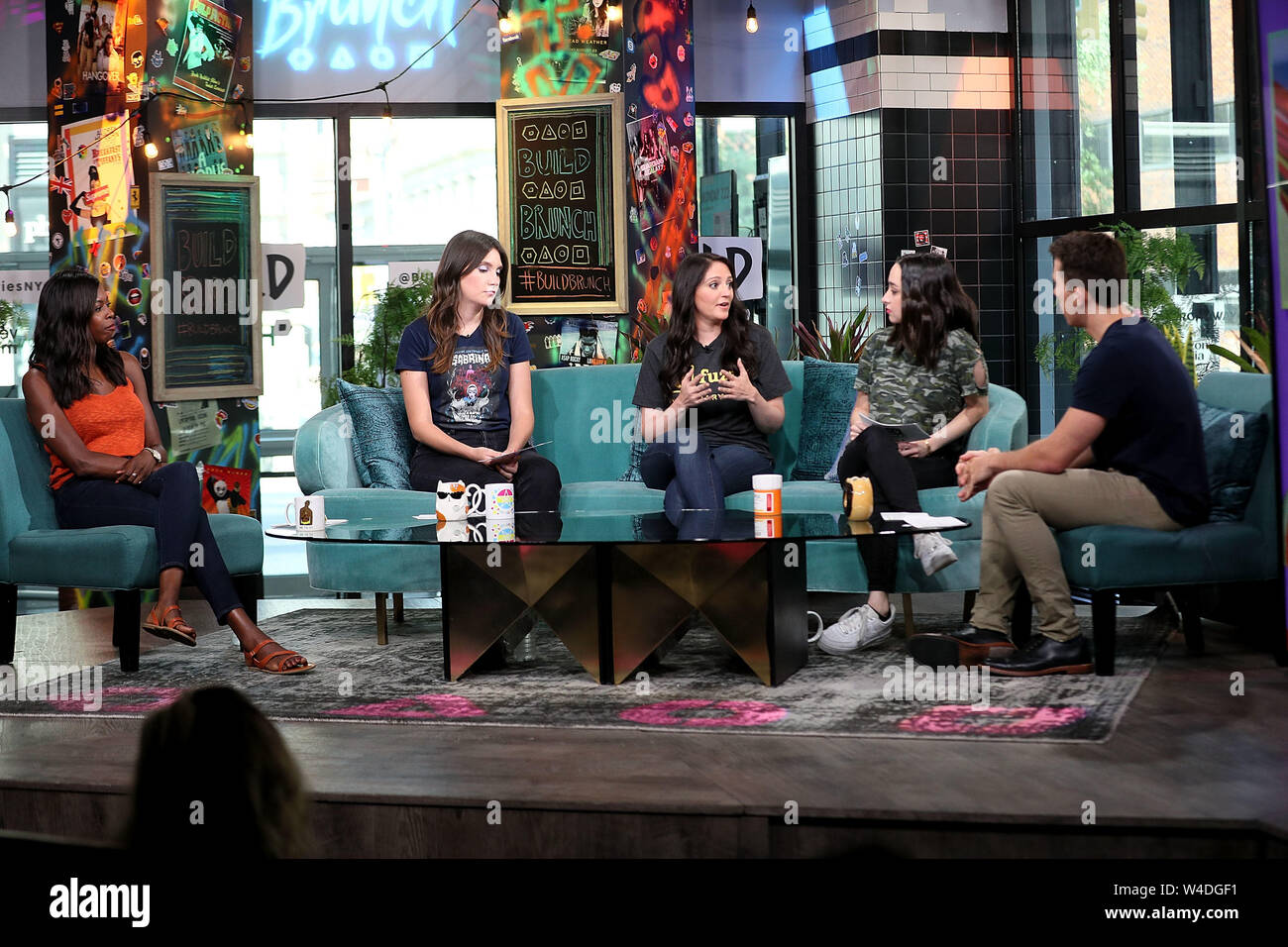 New York, USA. 22 July, 2019. Brittany Jones-Cooper, Shannon Coffey, Dr. Lisa Lippman, Ali Kolbert, Lukas Thimm at the BUILD Brunch Show at BUILD Studio. Credit: Steve Mack/Alamy Live News Stock Photo