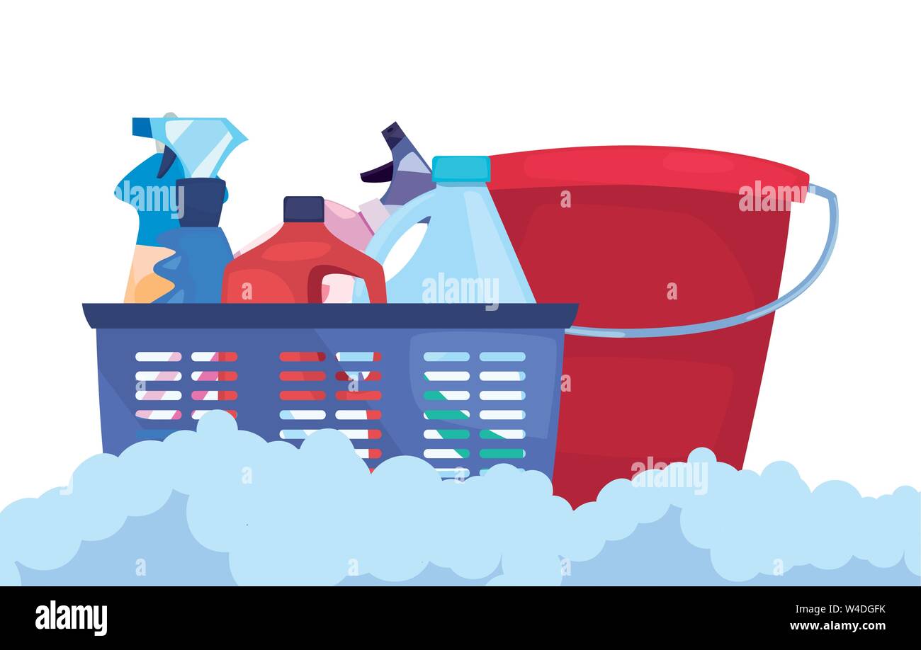 bucket basket bubbles cleaning products and supplies vector