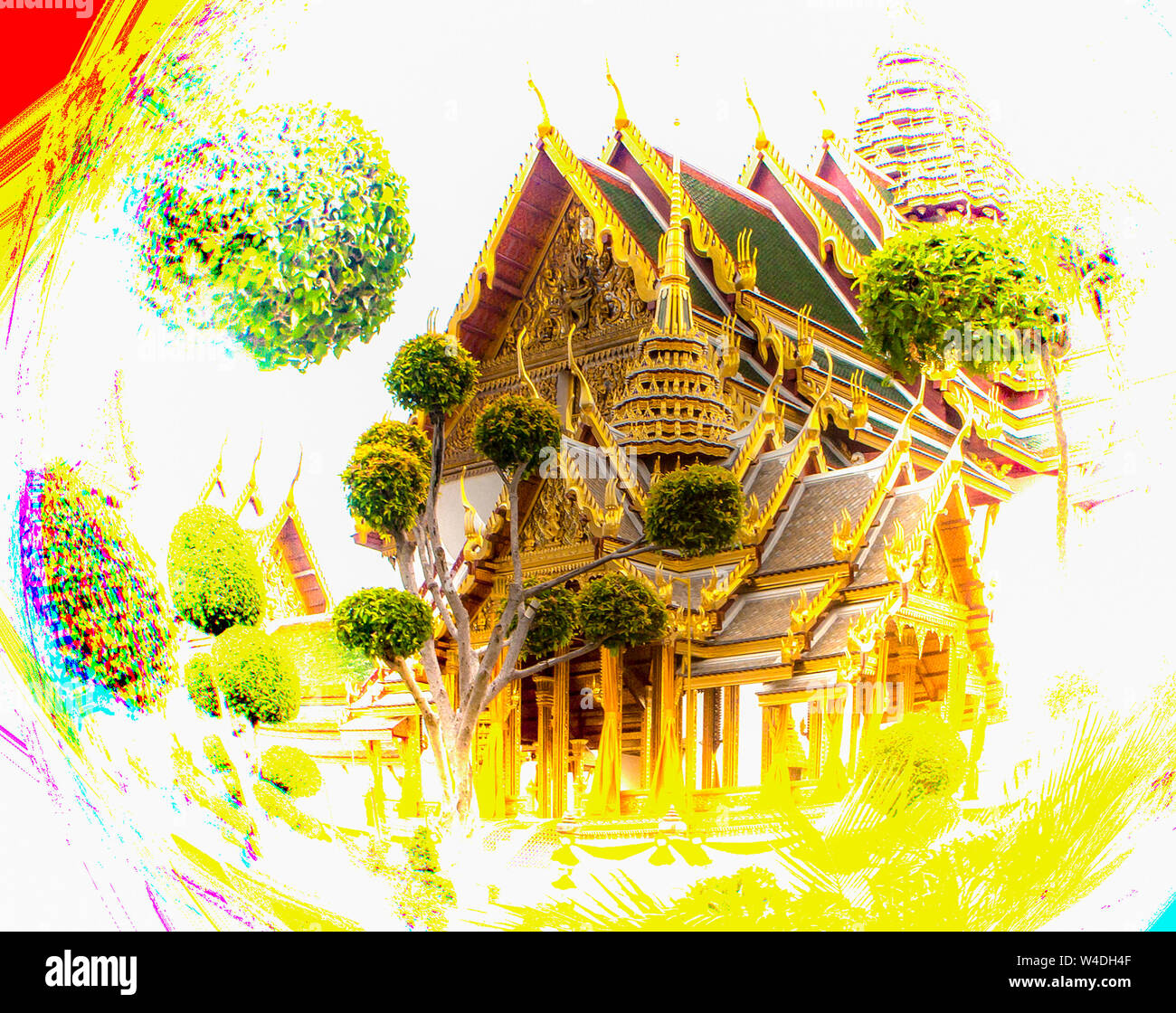 Abstract rendition of the Phra Maha Prasat group of buildings and the Siwalai Garden at the Grand Palace in Bangkok, Thailand. Stock Photo