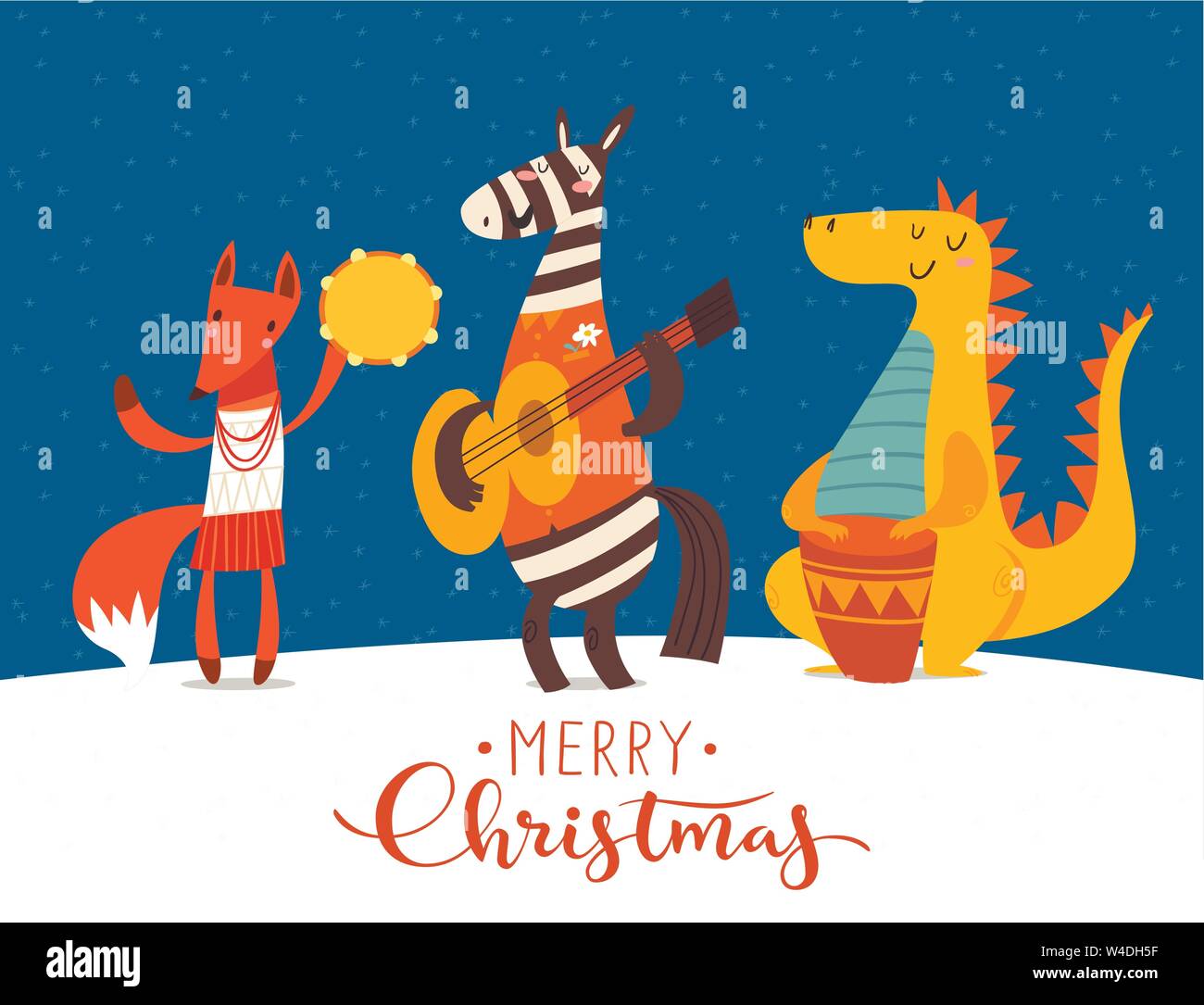 Christmas party jazz vector poster with funny cartoon musicians. Stock Vector