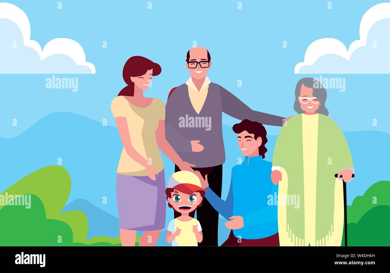 family together members in the outdoors vector illustration Stock ...