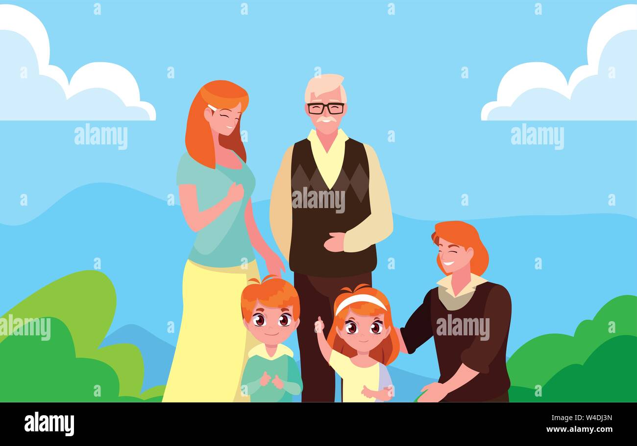 family together members in the outdoors vector illustration Stock ...