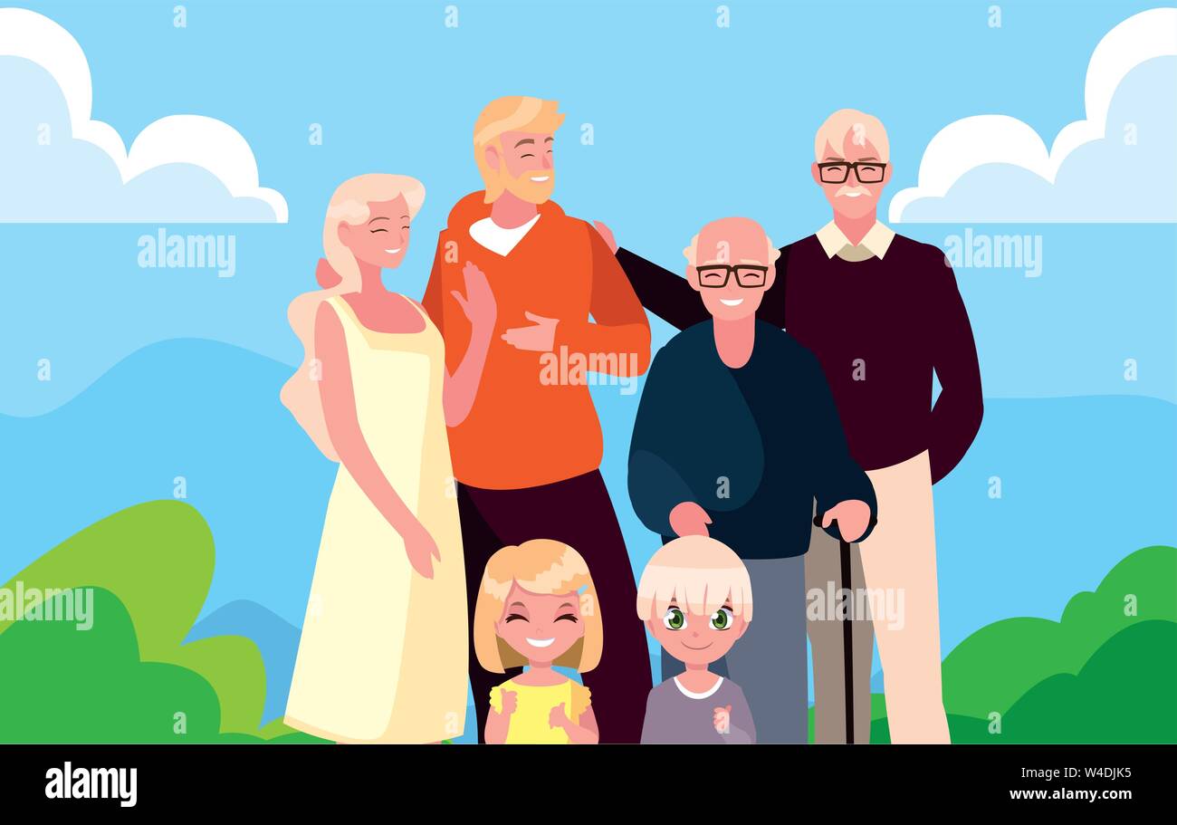 family together members in the outdoors vector illustration Stock ...