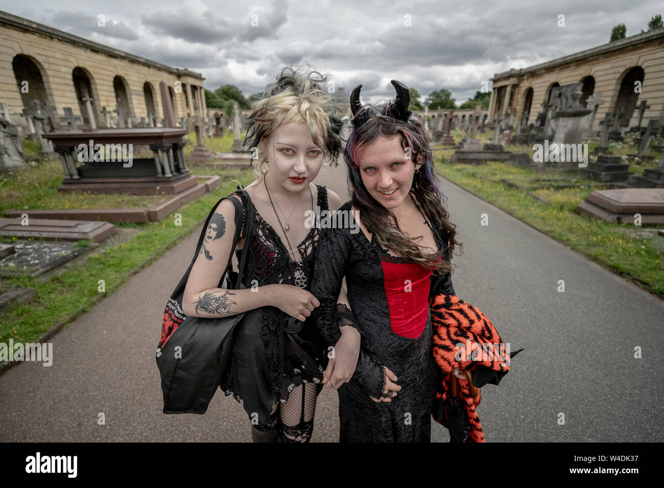 London, UK. 21st July 2019. Members of London Vampire Society and other goths attend the annual Brompton Cemetery Open Day. Credit: Guy Corbishley/Alamy Live News Stock Photo