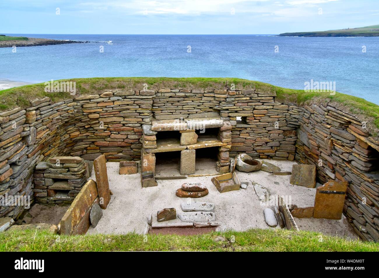 The interior layout of one of the Skara Brae houses. Stock Photo