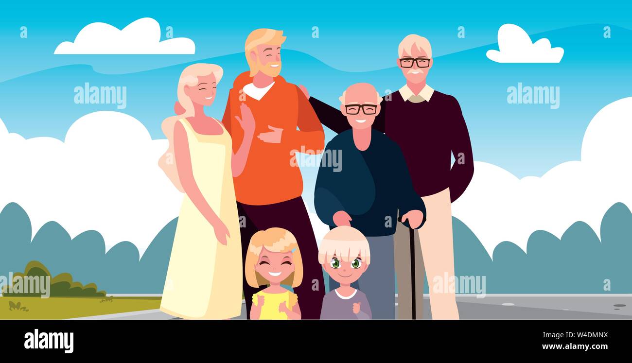family together members in the outdoors vector illustration Stock ...