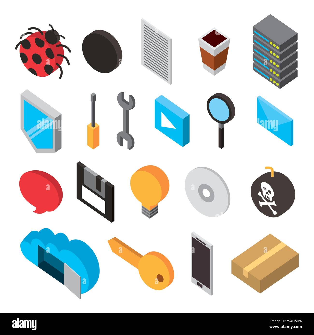 bundle of data center storage isometric set icons Stock Vector
