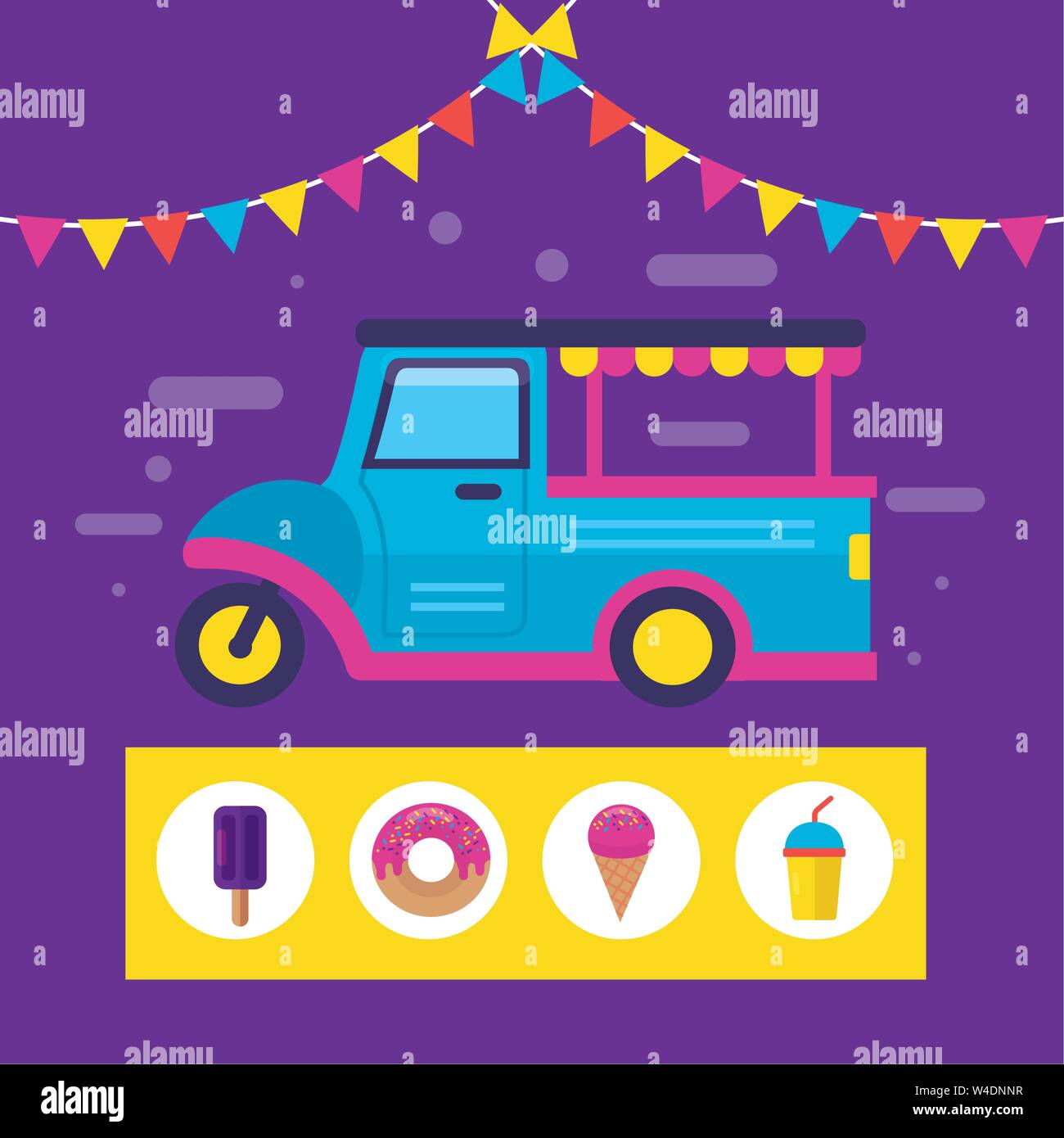 food trucks flat design image Stock Vector