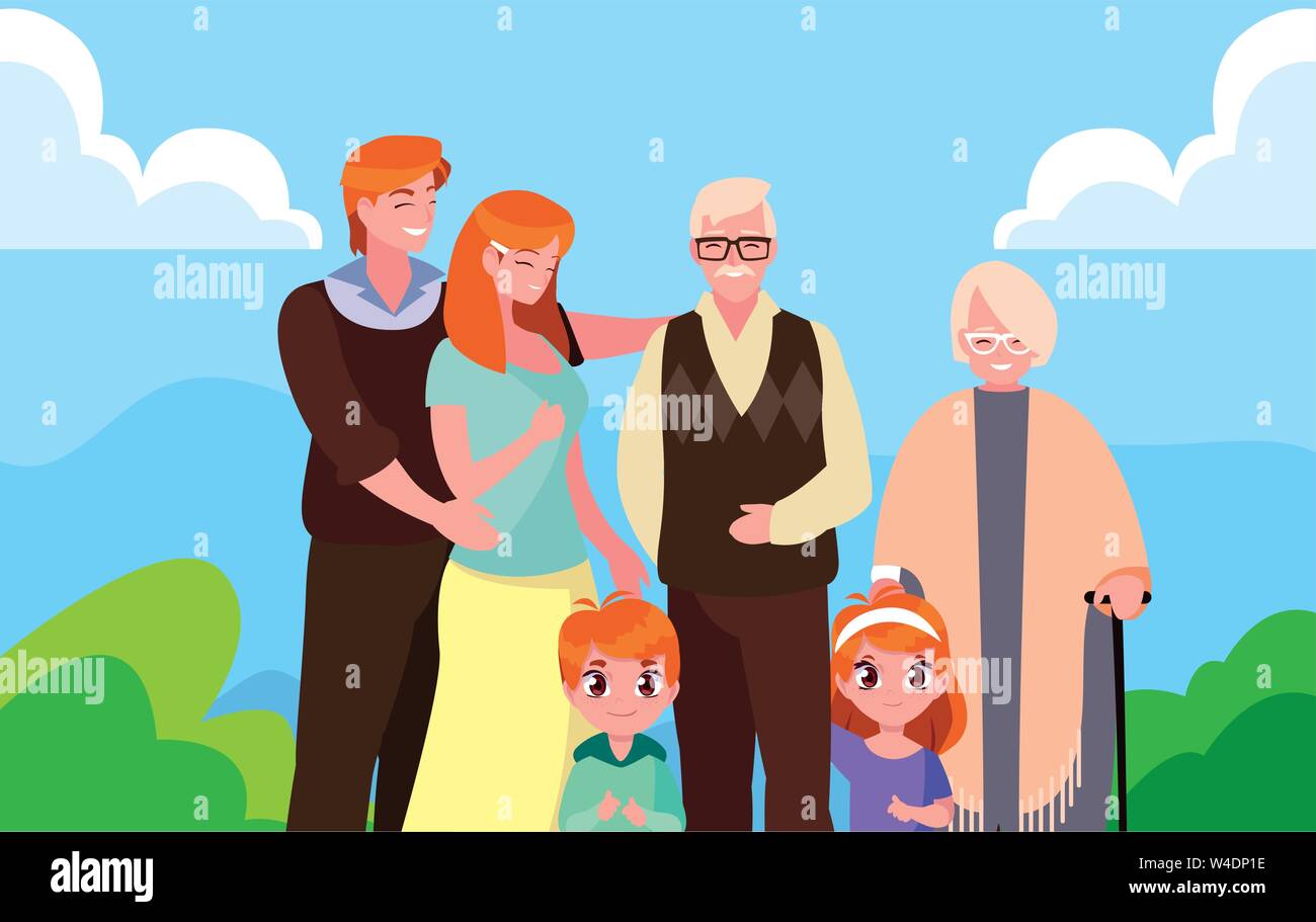 family together members in the outdoors vector illustration Stock ...