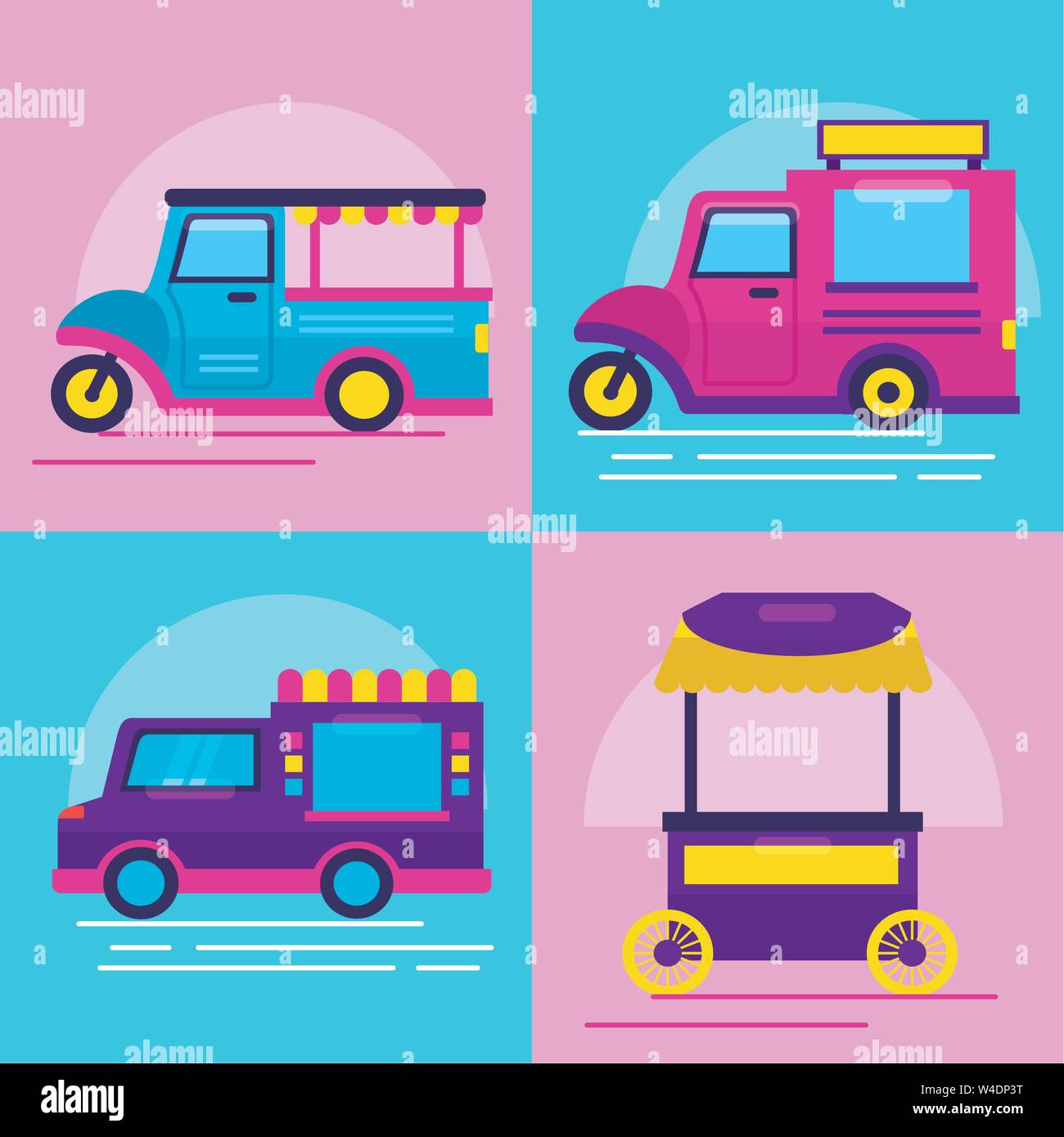 food trucks flat design image Stock Vector