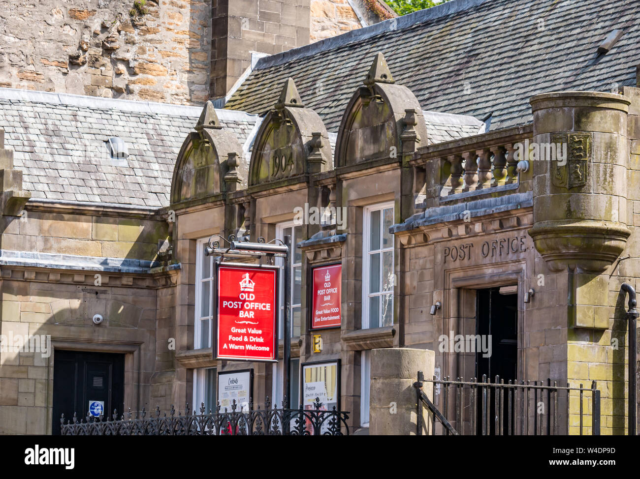 Old Post Office bar, converted old building, Linlithgow High Street, Scotland, UK Stock Photo