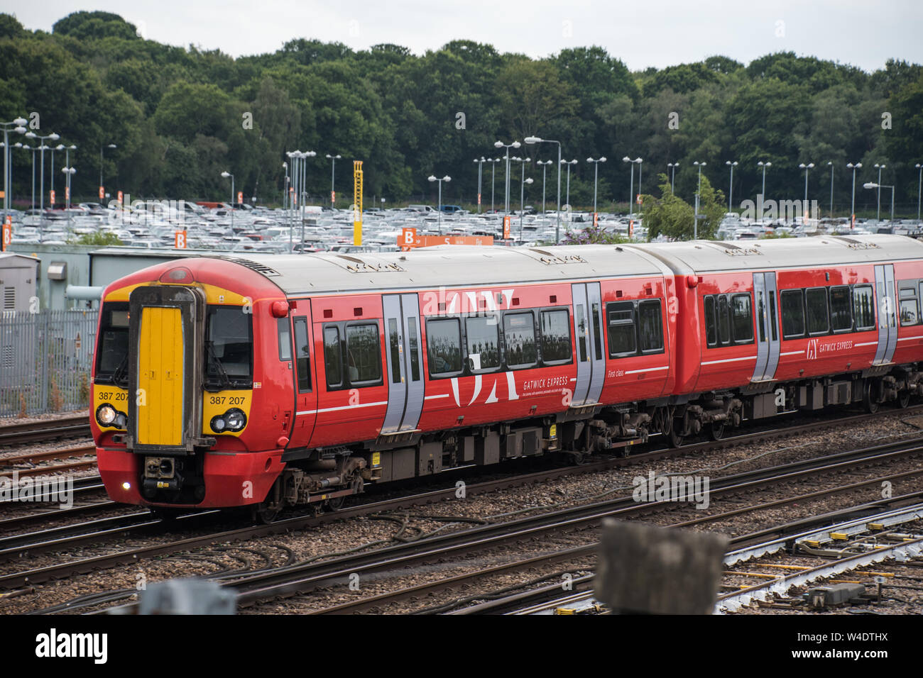 Gatwick Express train in Gatwick airport Stock Photo