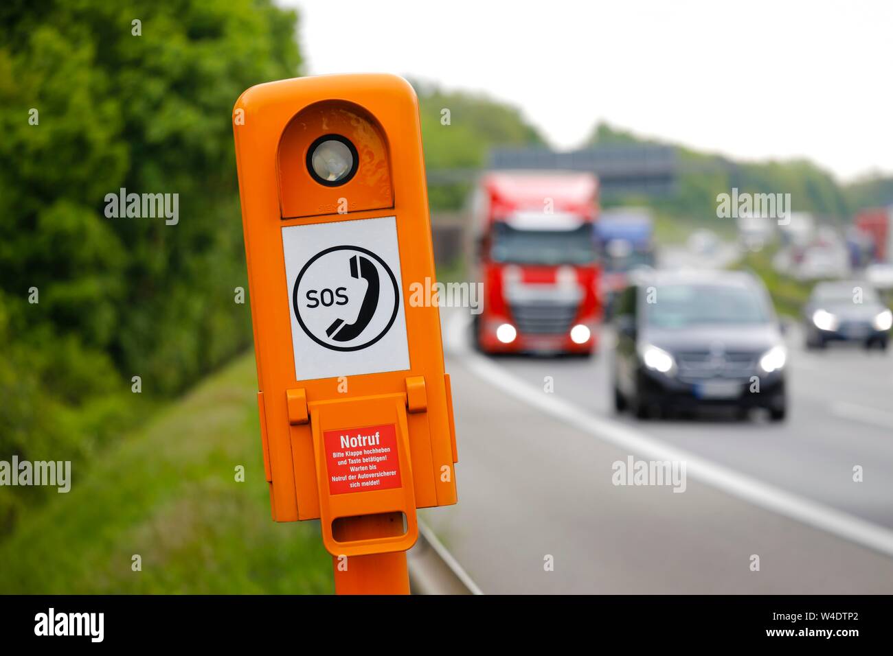 SOS emergency call point on the A2 motorway, North RhineWestphalia