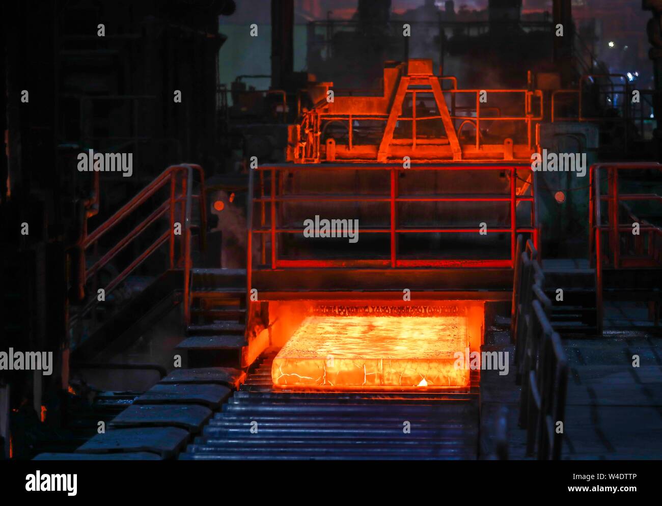Annealing steel slabs in the hot rolling mill, ThyssenKrupp Steel, Duisburg, Ruhr area, North Rhine-Westphalia, Germany Stock Photo