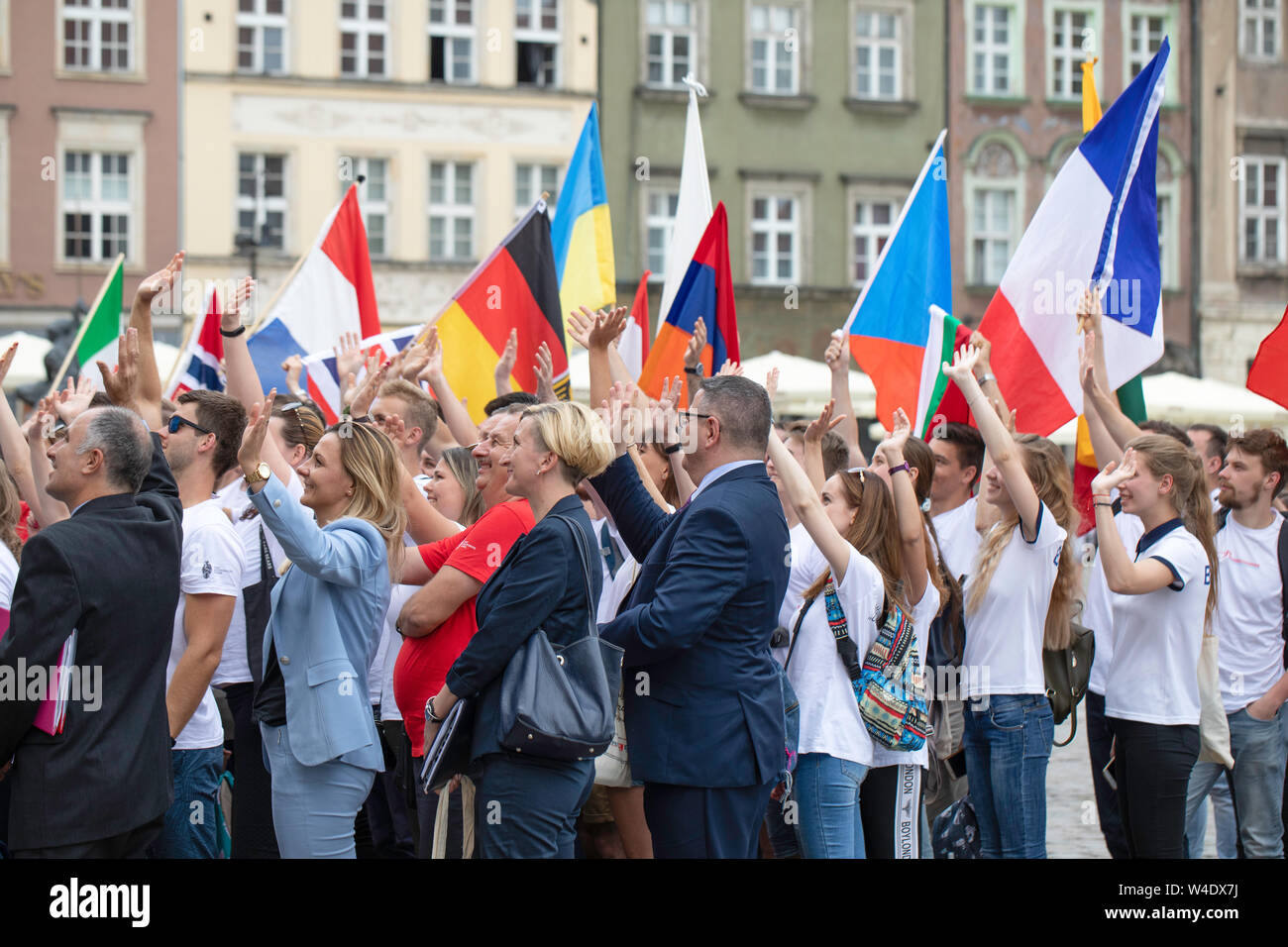 Poznan / Poland 07.22.2019: An International Youth Rally of the Polish Community Abroad, Old town, Market Square - Poznan. Stock Photo