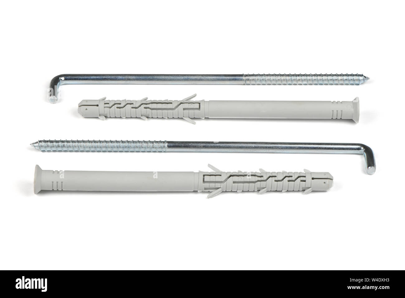 Plastic anchors with hook screw isolated on white background. High