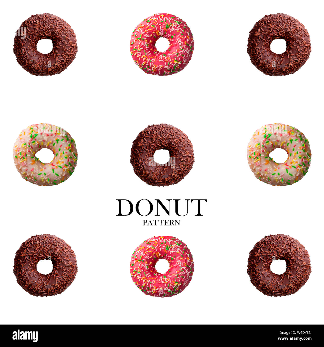 Many candy donuts top view isolated on white background. Flat lay in ...