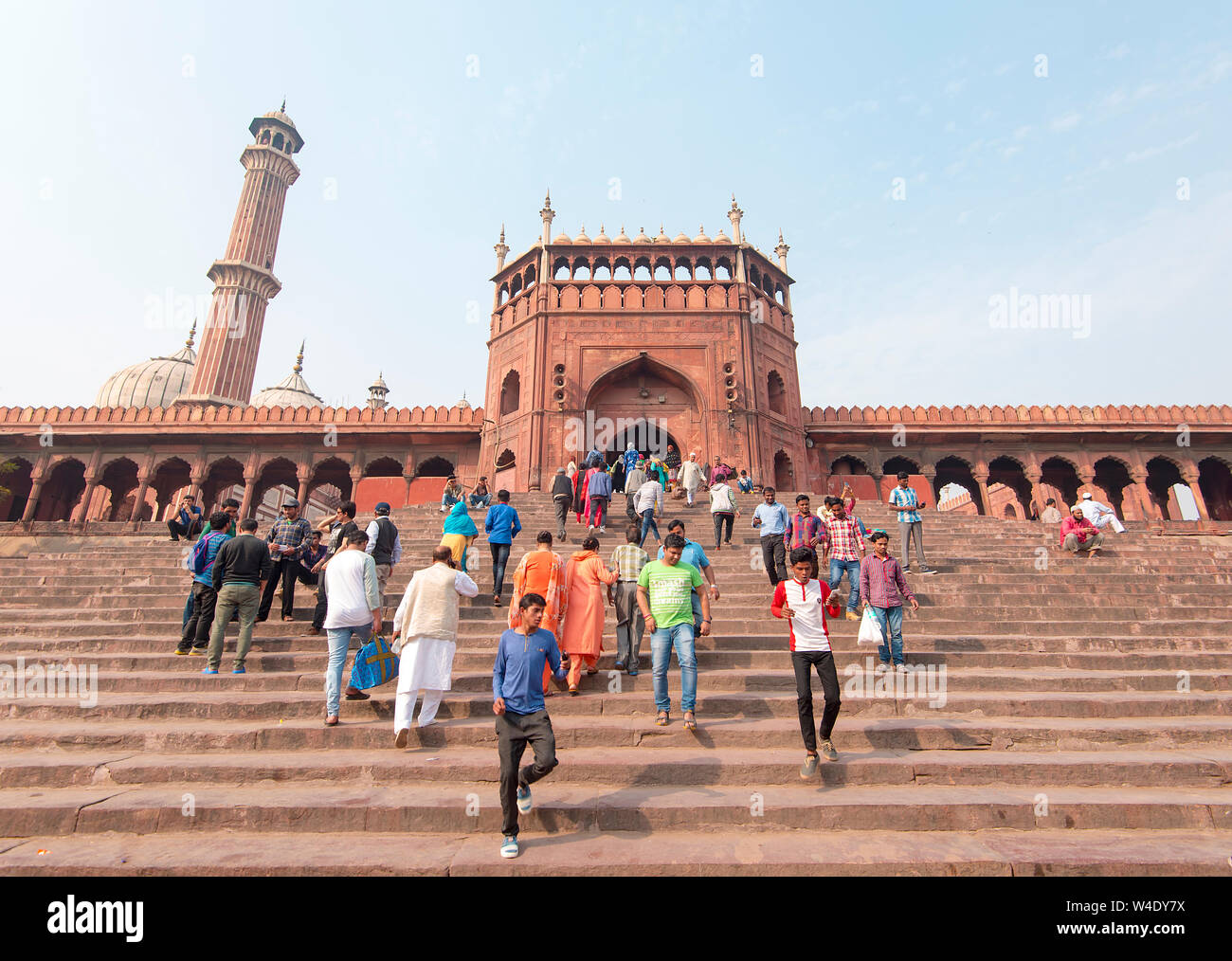 NEW DELHI - FEB 24: People at the Jama Masjid Mosque in New Delhi on February 24. 2018 in India Stock Photo