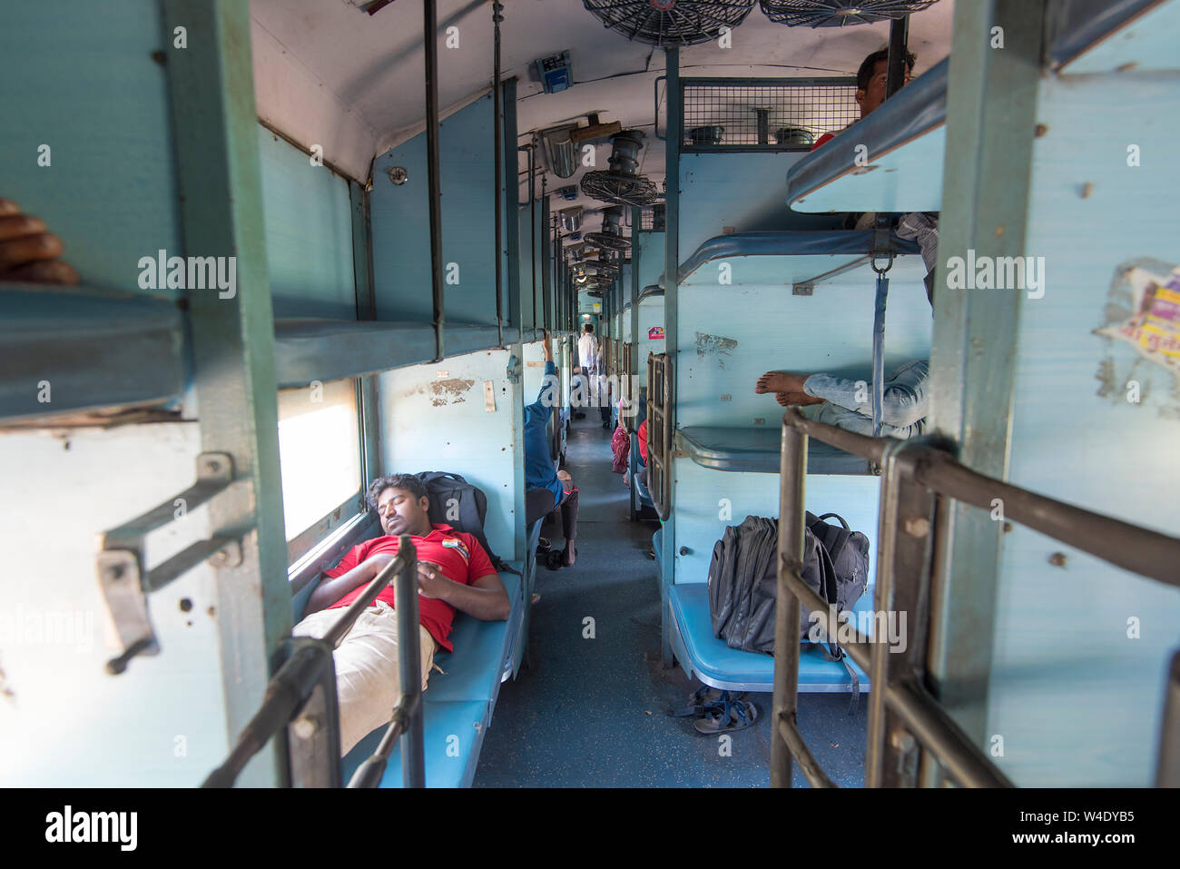 NEW DELHI - FEB 26: Indian Passengers in a train in New Delhi on February 26. 2018 in India Stock Photo