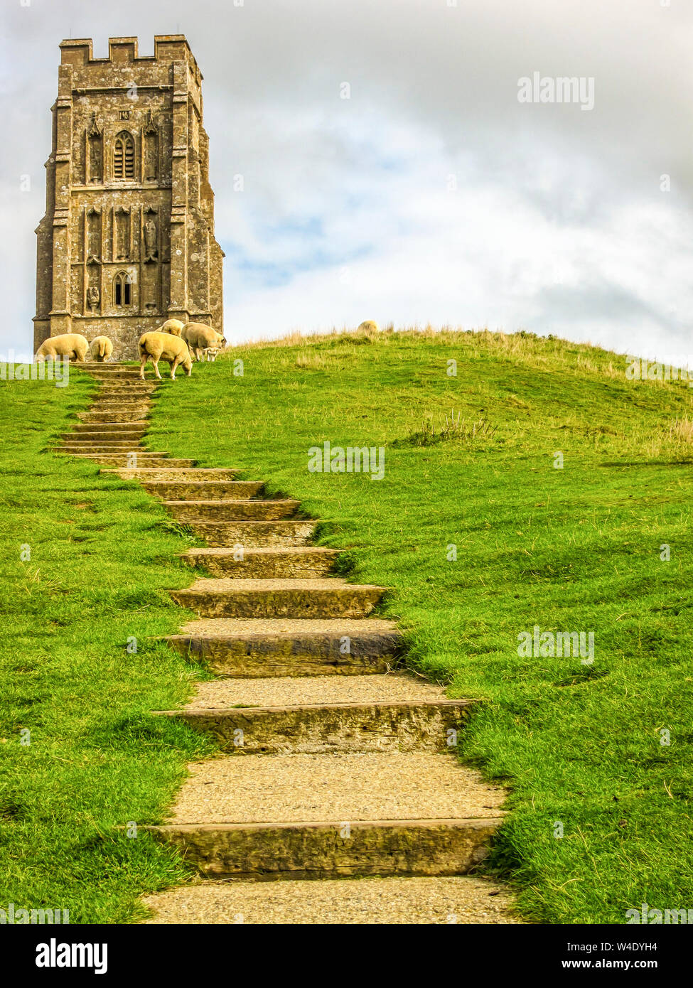 Glastonbury Tor and St Michael's Church Tower. Glastonbury, Somerset, England. Stock Photo