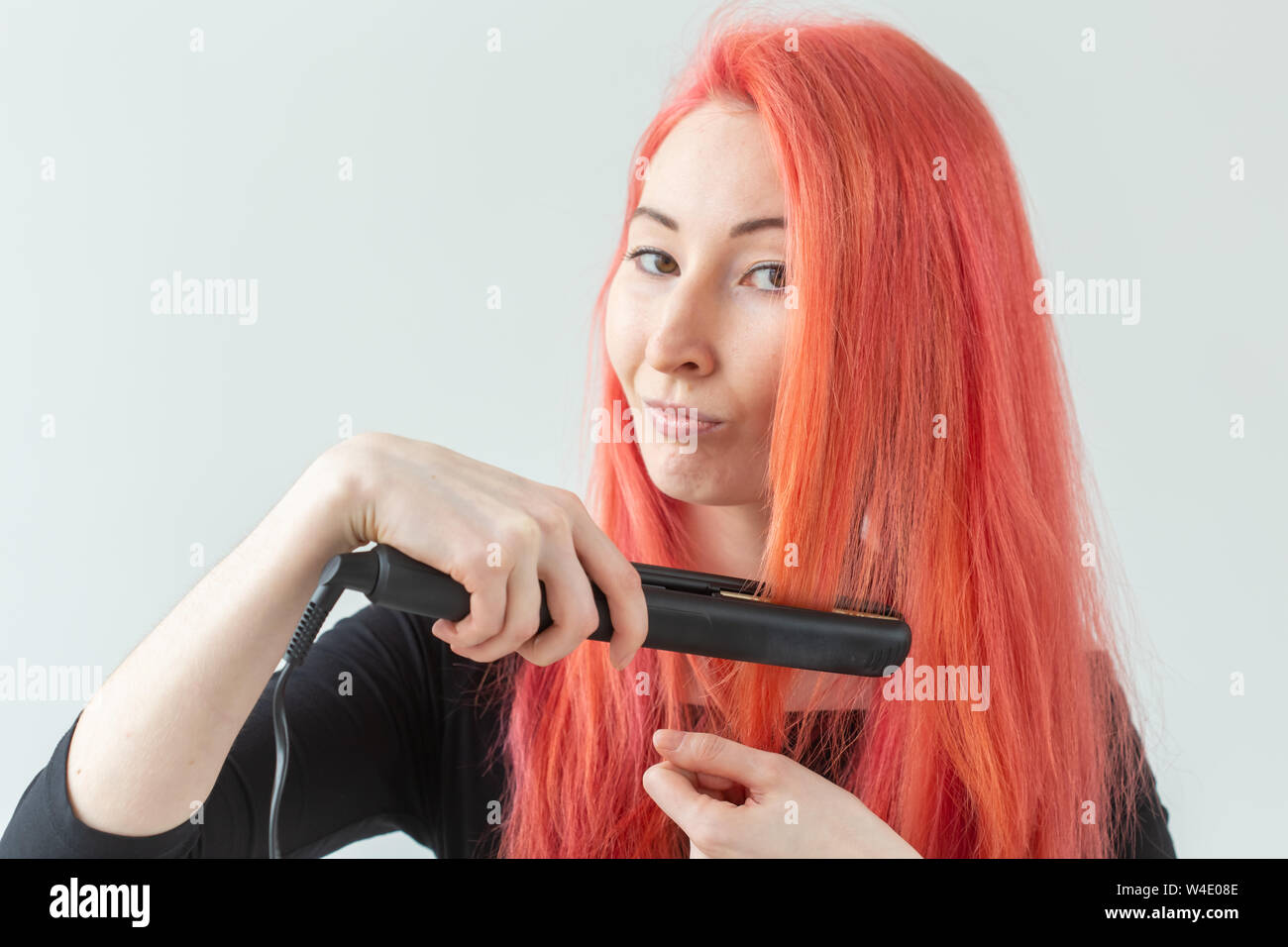Hair Stylist Hairdresser And People Concept Young Woman With