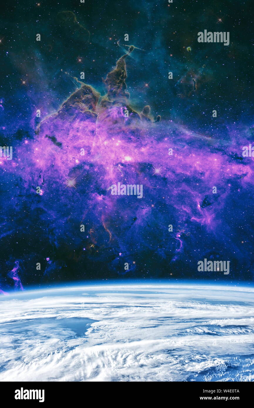 Giant glowing nebula. Space background with red nebula and stars ...