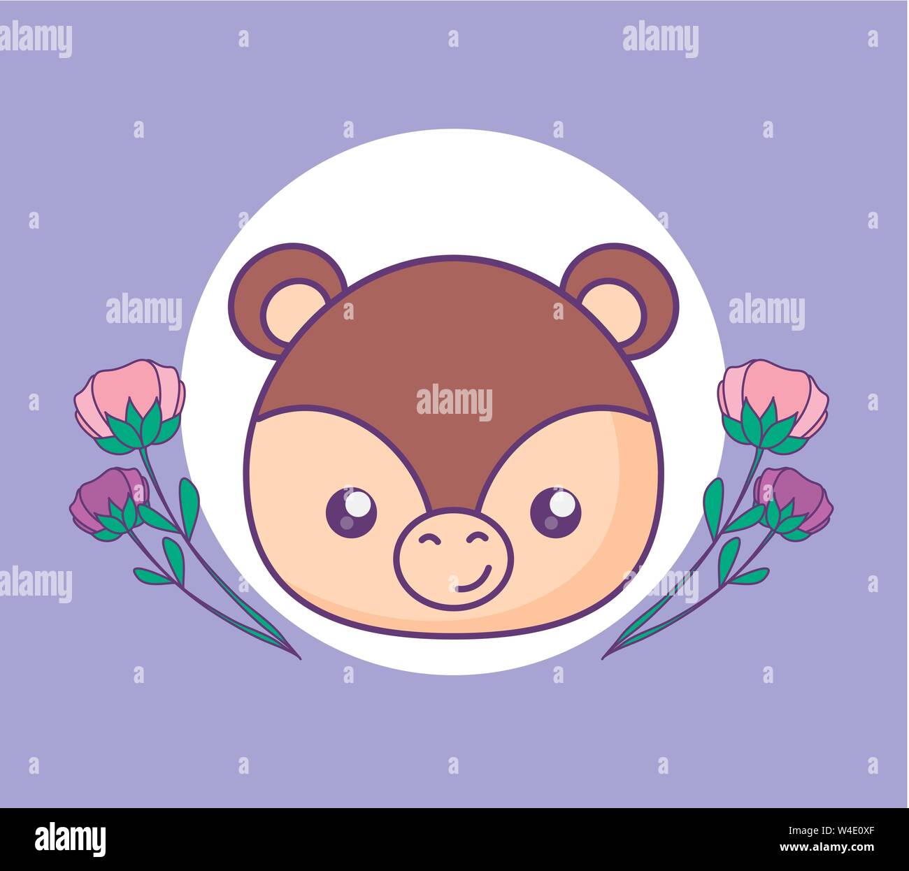 head of cute little bear baby with flowers vector illustration design ...