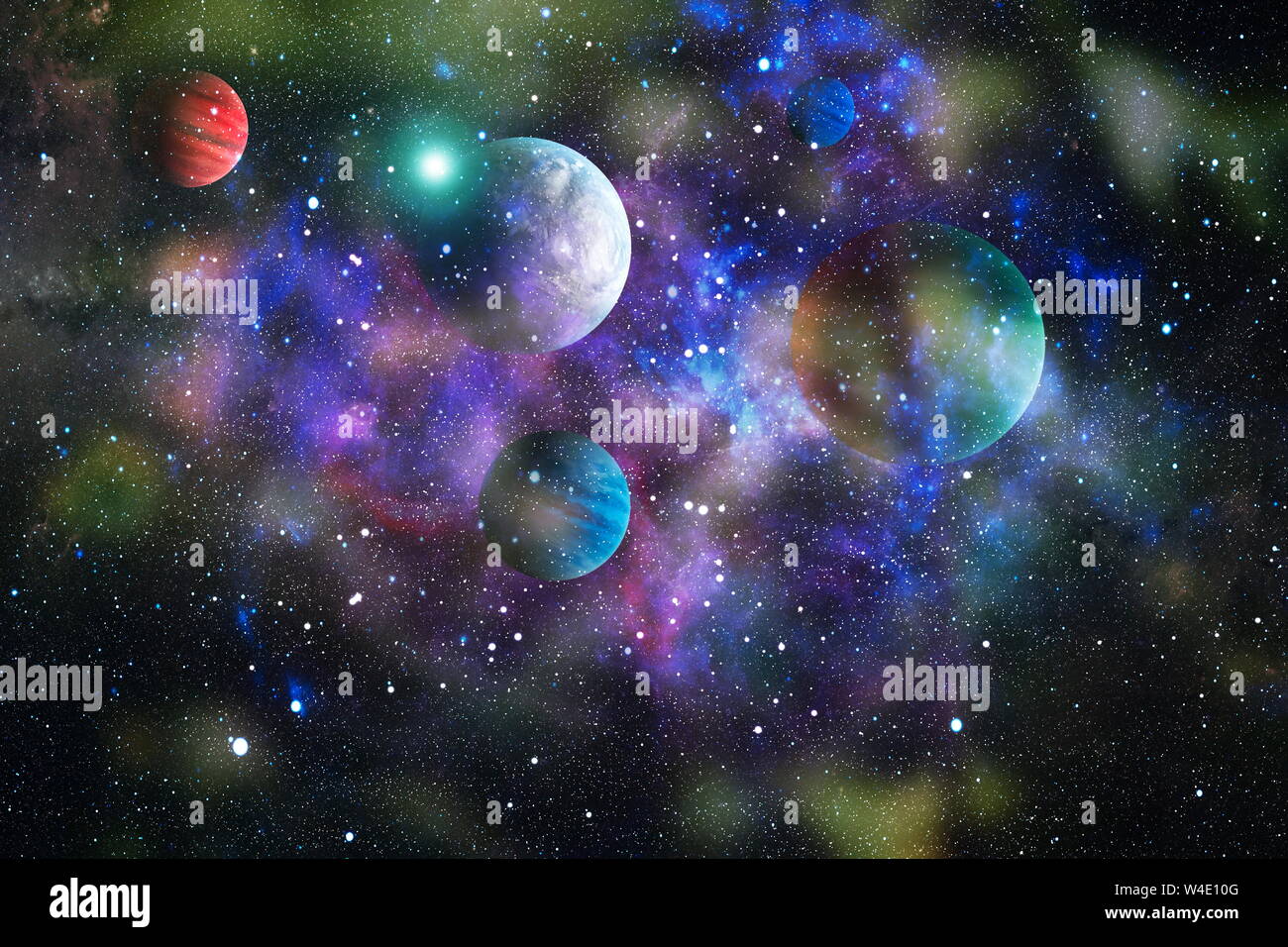 Colored nebula and open cluster of stars in the universe. Elements of this image furnished by NASA. Stock Photo