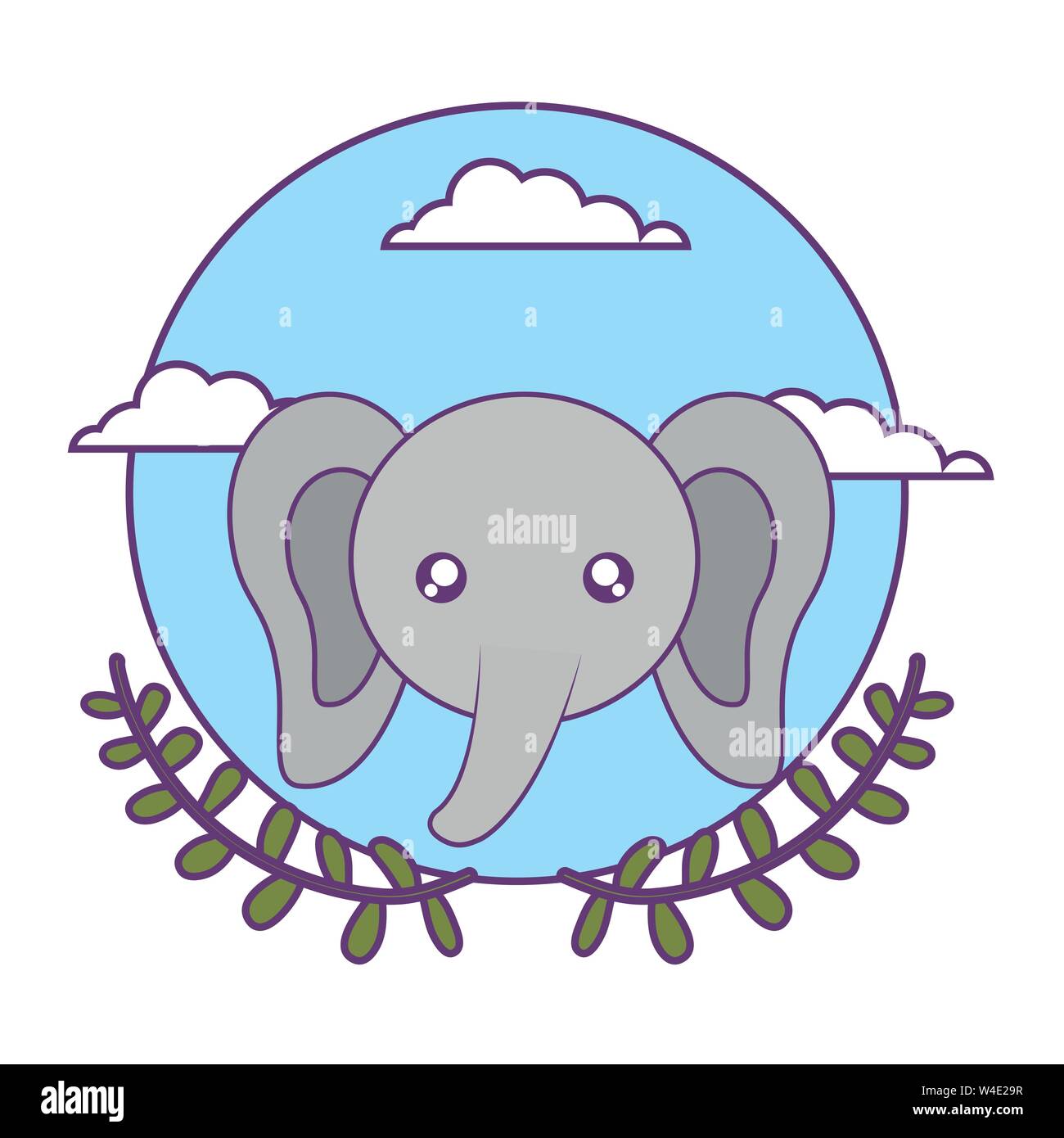 head of cute little elephant baby with crown leafs vector illustration ...