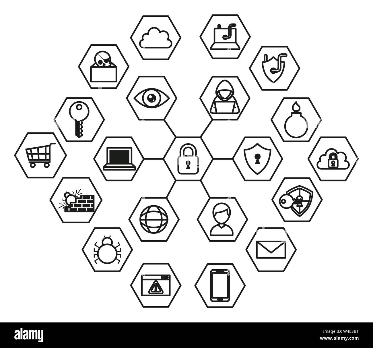 bundle of cyber security monochrome set icons Stock Vector Image & Art ...