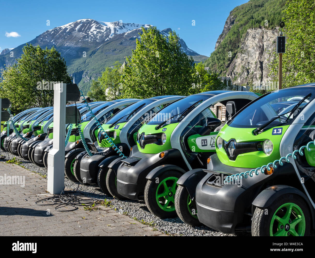 Electric Powered Renault Twizy Rental Cars Charging Up At Geiranger Norway Stock Photo Alamy