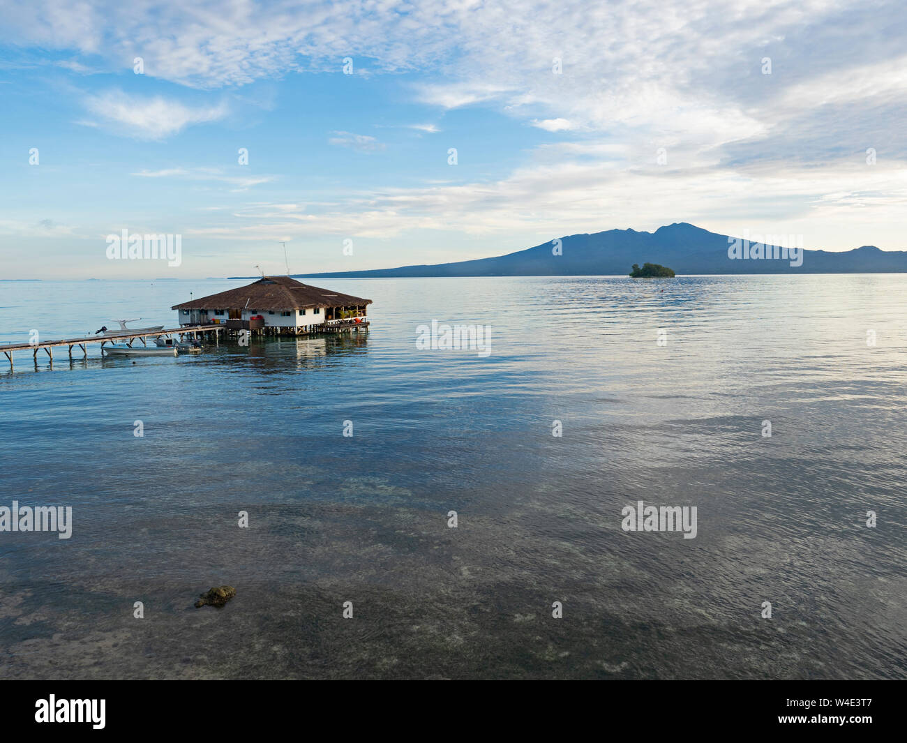 View from Fatboys Resort towards the island of Kolombangara, New Georgia Group, Solomon Islands South Pacific Stock Photo