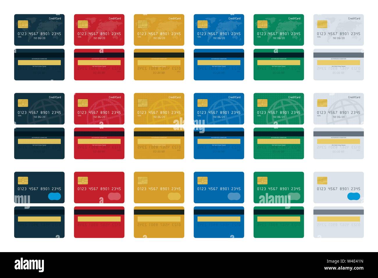 Big isolated icon set of credit cards. Financial vector design. Stock Vector