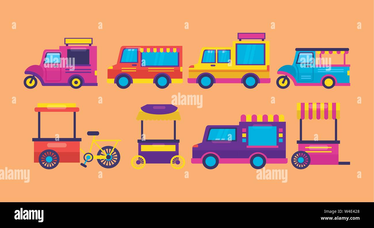 food trucks flat design image Stock Vector