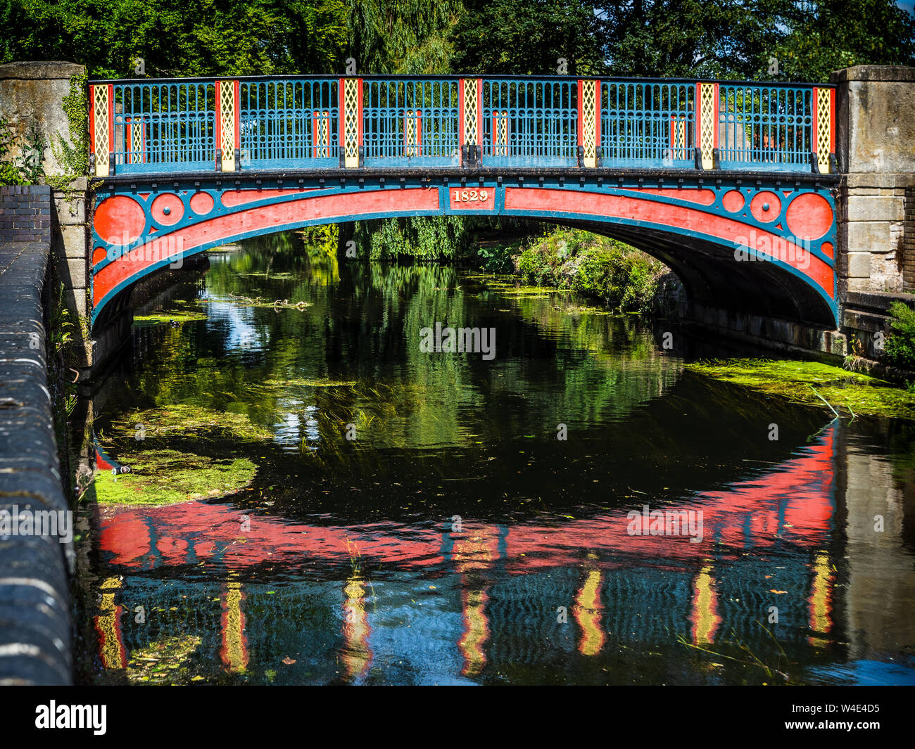 Thetford Town Bridge in Thetford Norfolk UK. The bridge is a 33 ft span cast iron bridge over the Little Ouse. Cast in 1829. Stock Photo
