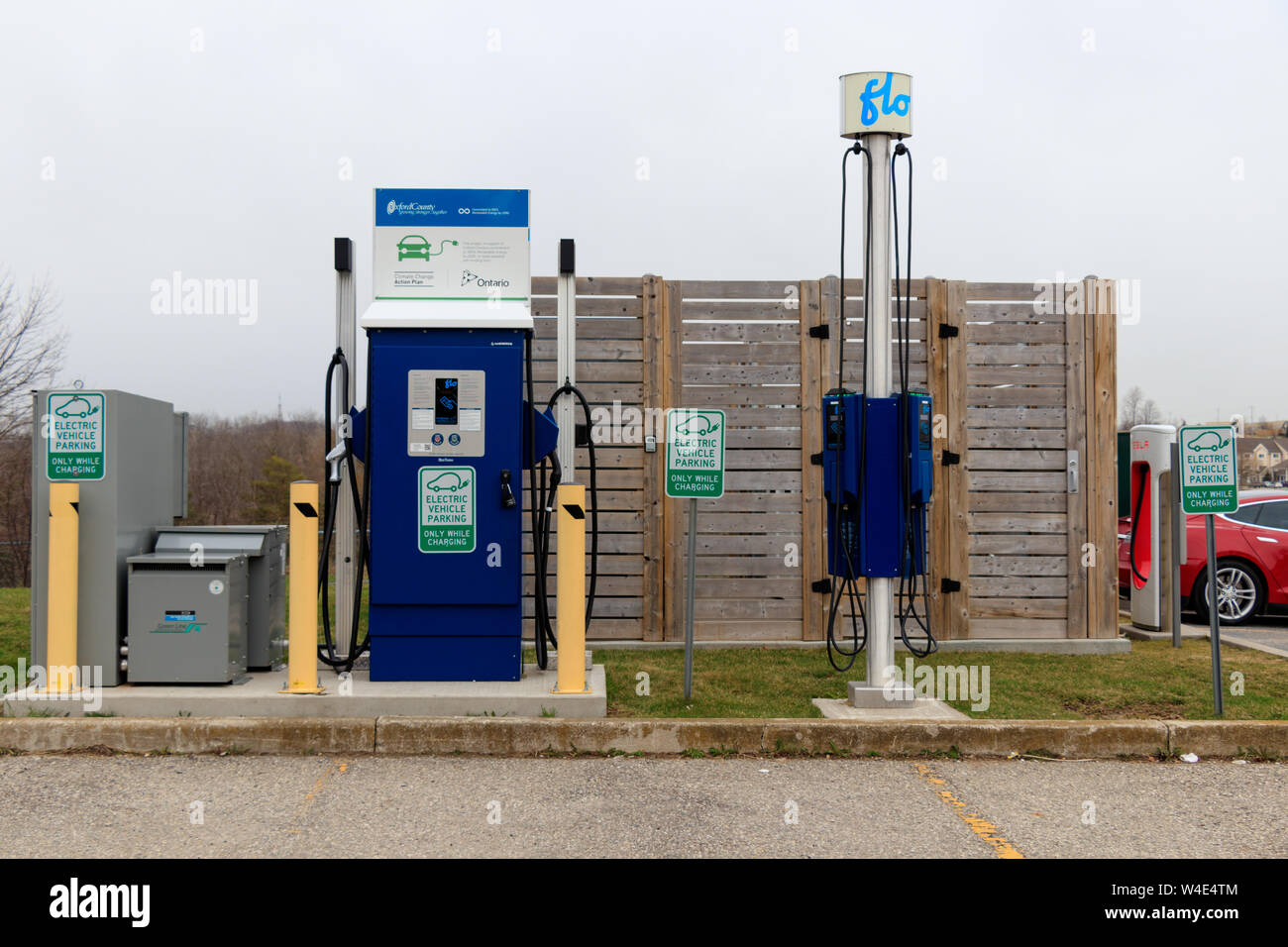 Standard Electric Vehicle Charging Station in parking lot. (J1772 EV
