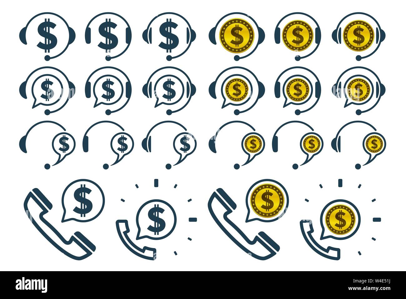 Headphones icons with dollar signs. Financial support vector icons. Stock Vector