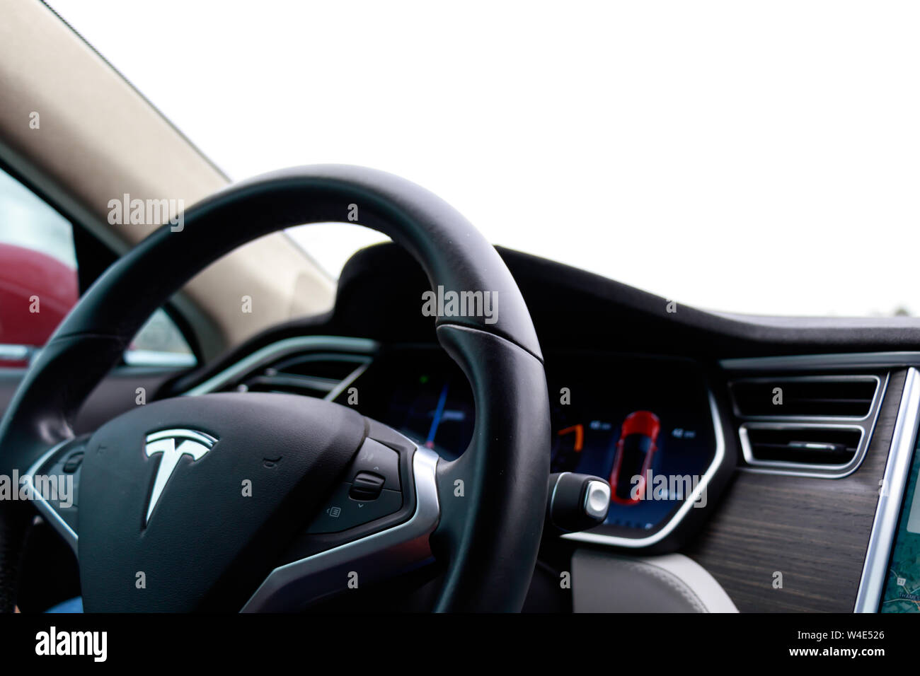 Tesla Model S Interior Steering Wheel And Dashboard Seen