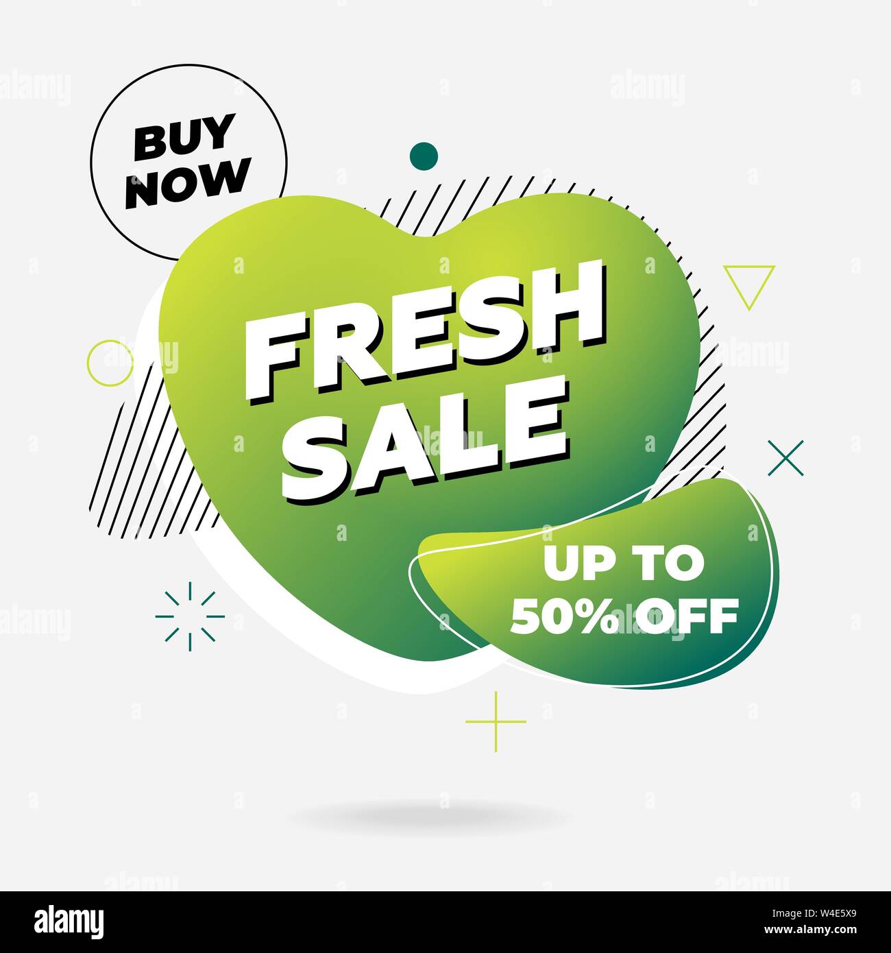 Fresh sale banner. Best offer template design on abstract liquid shape. Flat geometric gradient colored graphic element in heart fluid form on white Stock Vector