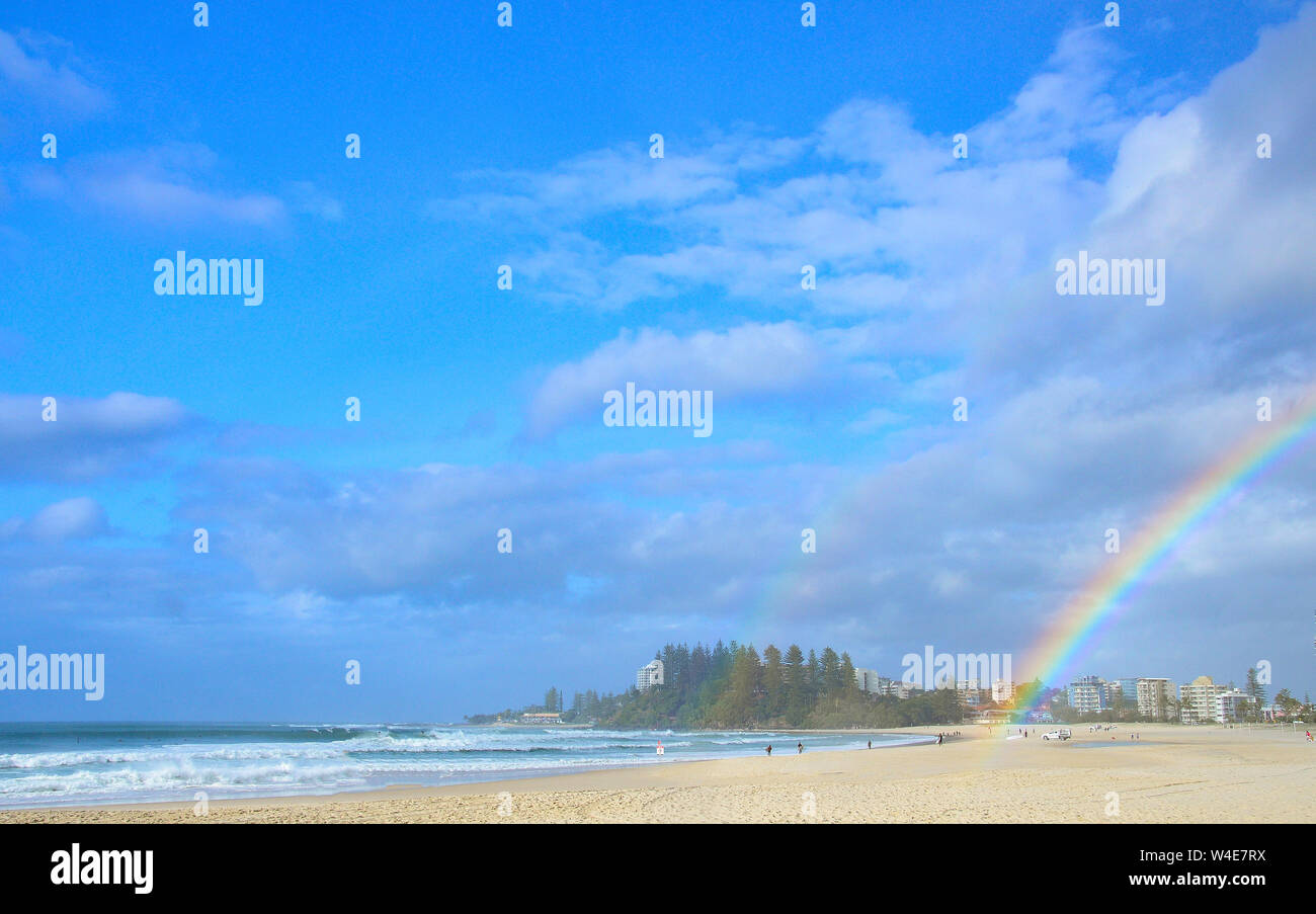 Rainbow at Greenmount beach, Coolangatta, Australia Stock Photo