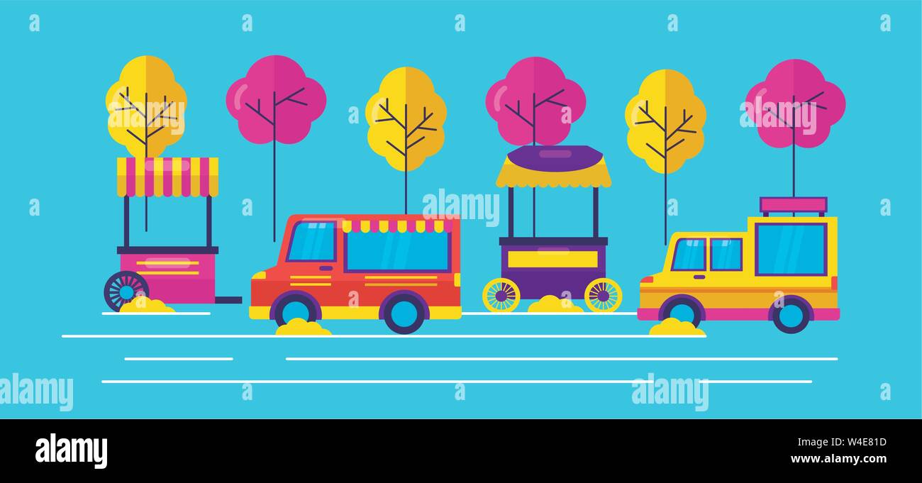 food trucks flat design image Stock Vector