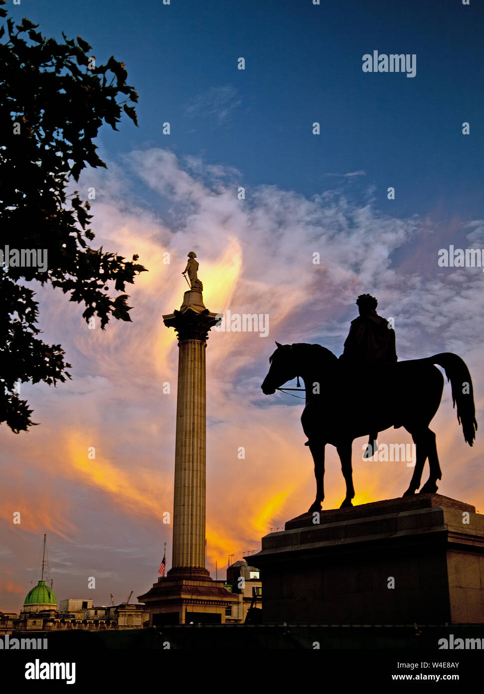 Sunset over Trafalgar Square, London Stock Photo