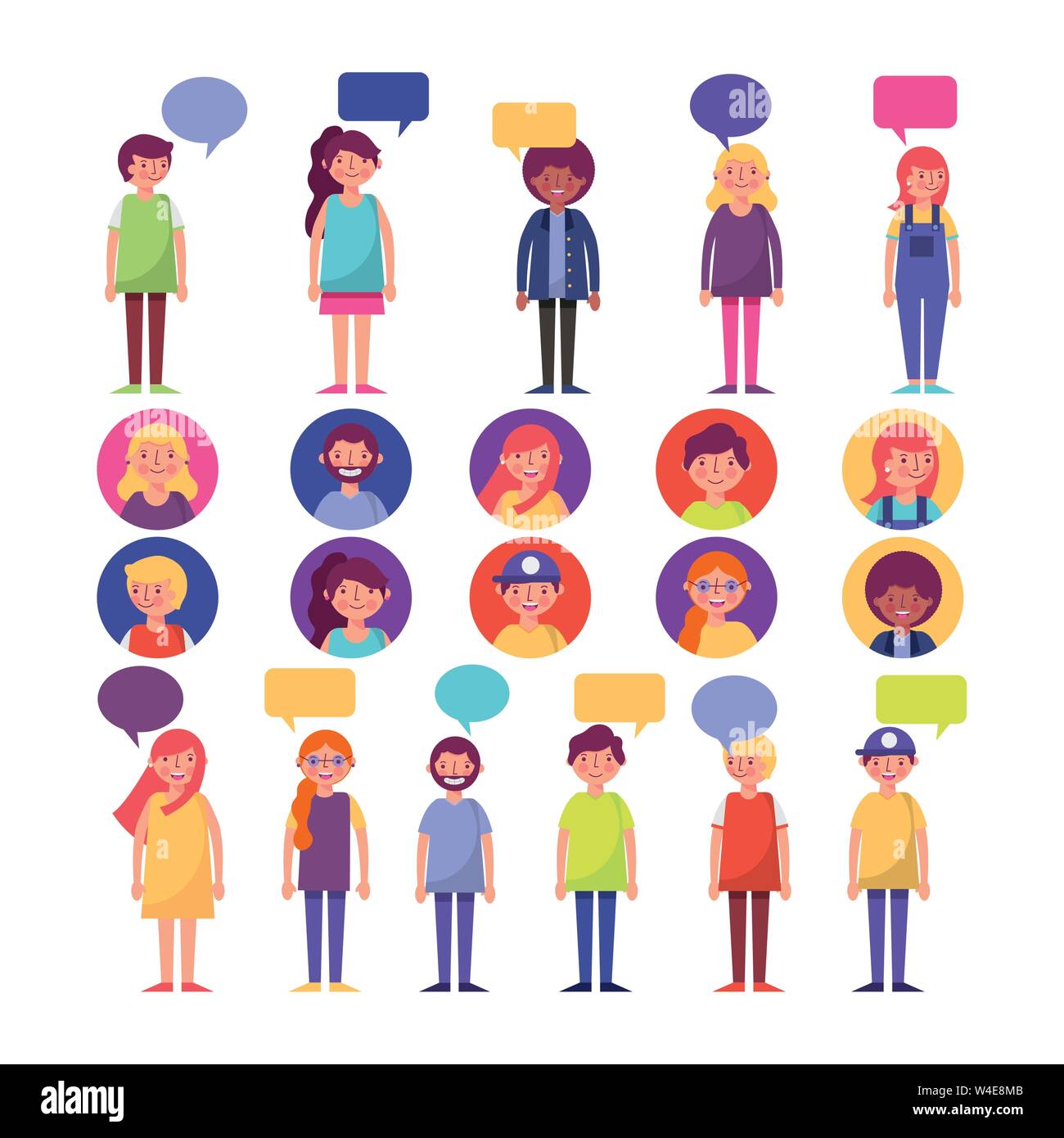 group of young people with speech bubbles characters Stock Vector Image ...