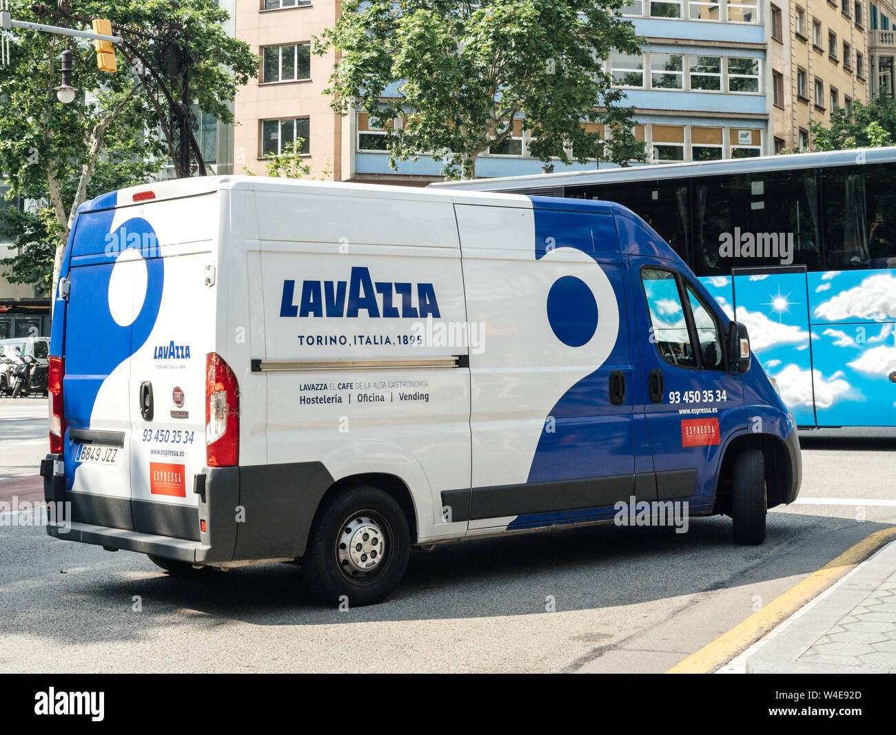 Barcelona, Spain Jun 1, 2018 Lavazza coffee delivery van in central