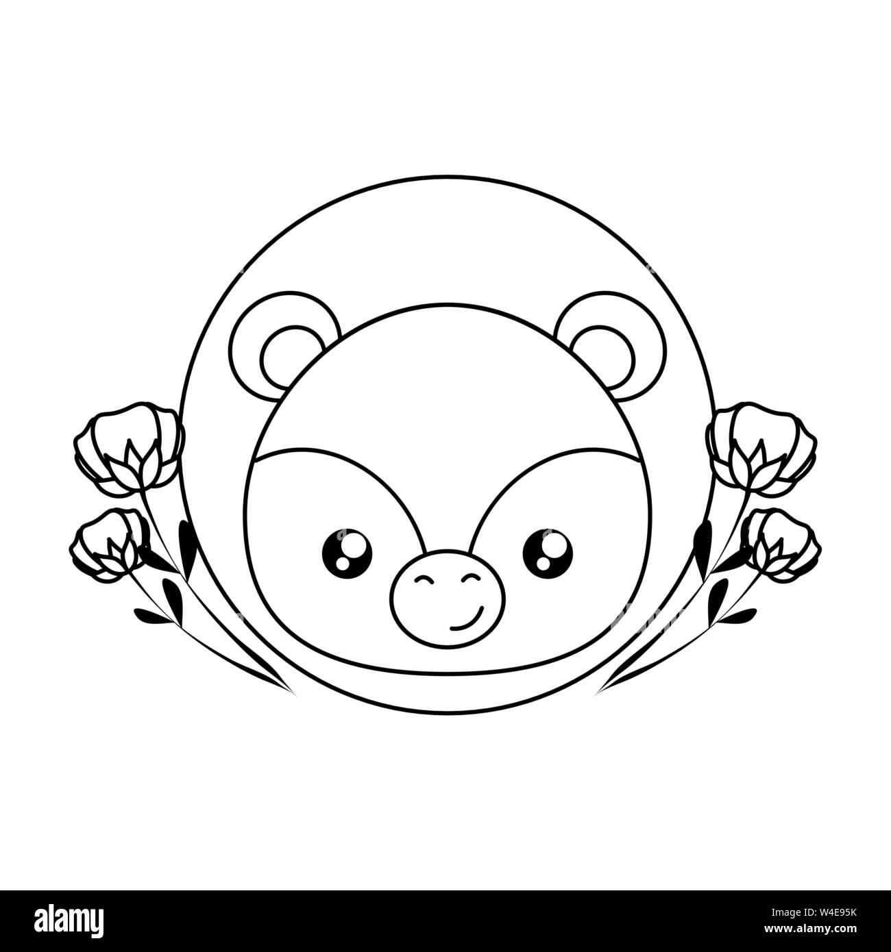 head of cute little bear baby with flowers vector illustration design ...