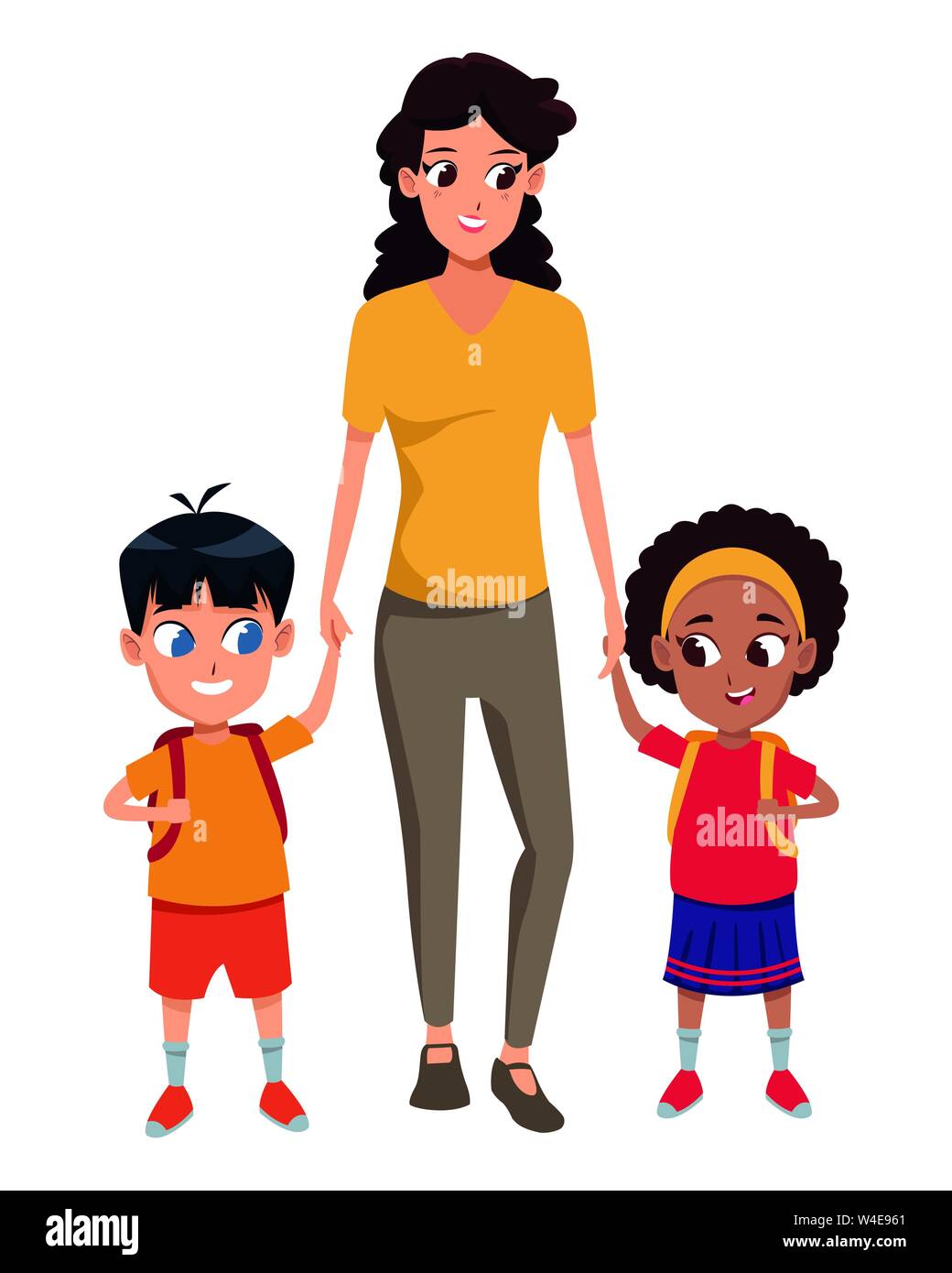 Family single mother with two kids Stock Vector