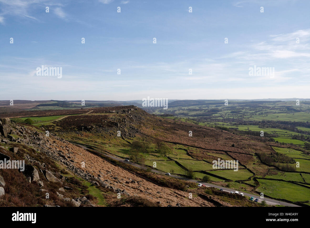 Curbar and Baslow Edge Peak District national park, Derbyshire England, English Moorland Landscape, British  rural countryside scenic view Stock Photo