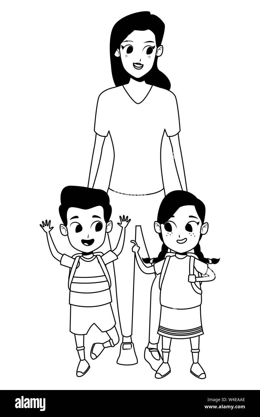 Family Single Mother With Two Kids In Black And White Stock Vector Image Art Alamy Family Single Mother With Two Kids In Black And White Stock Vector Image Art Alamy