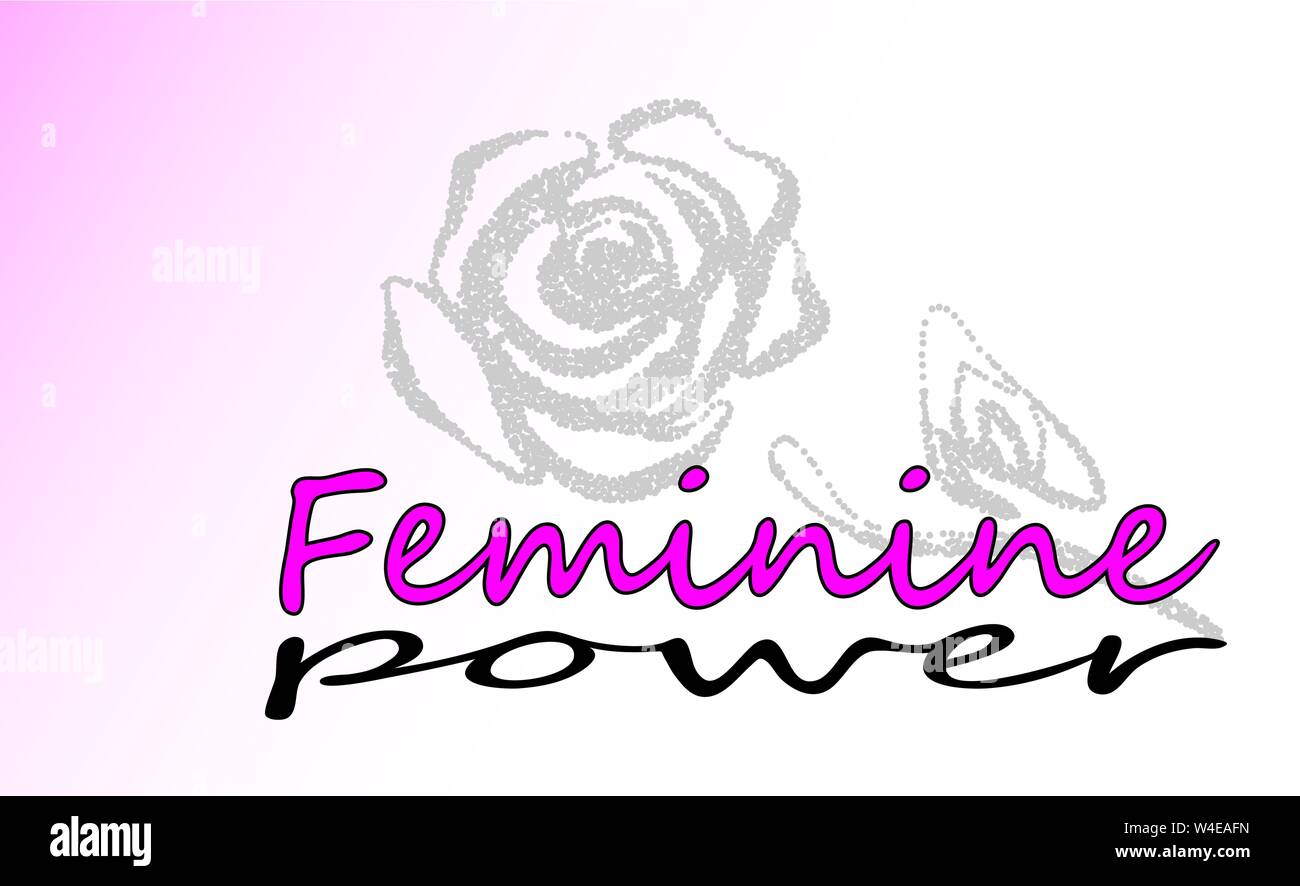 Slogan Feminine power graphic with rose for print on shirt. Vector