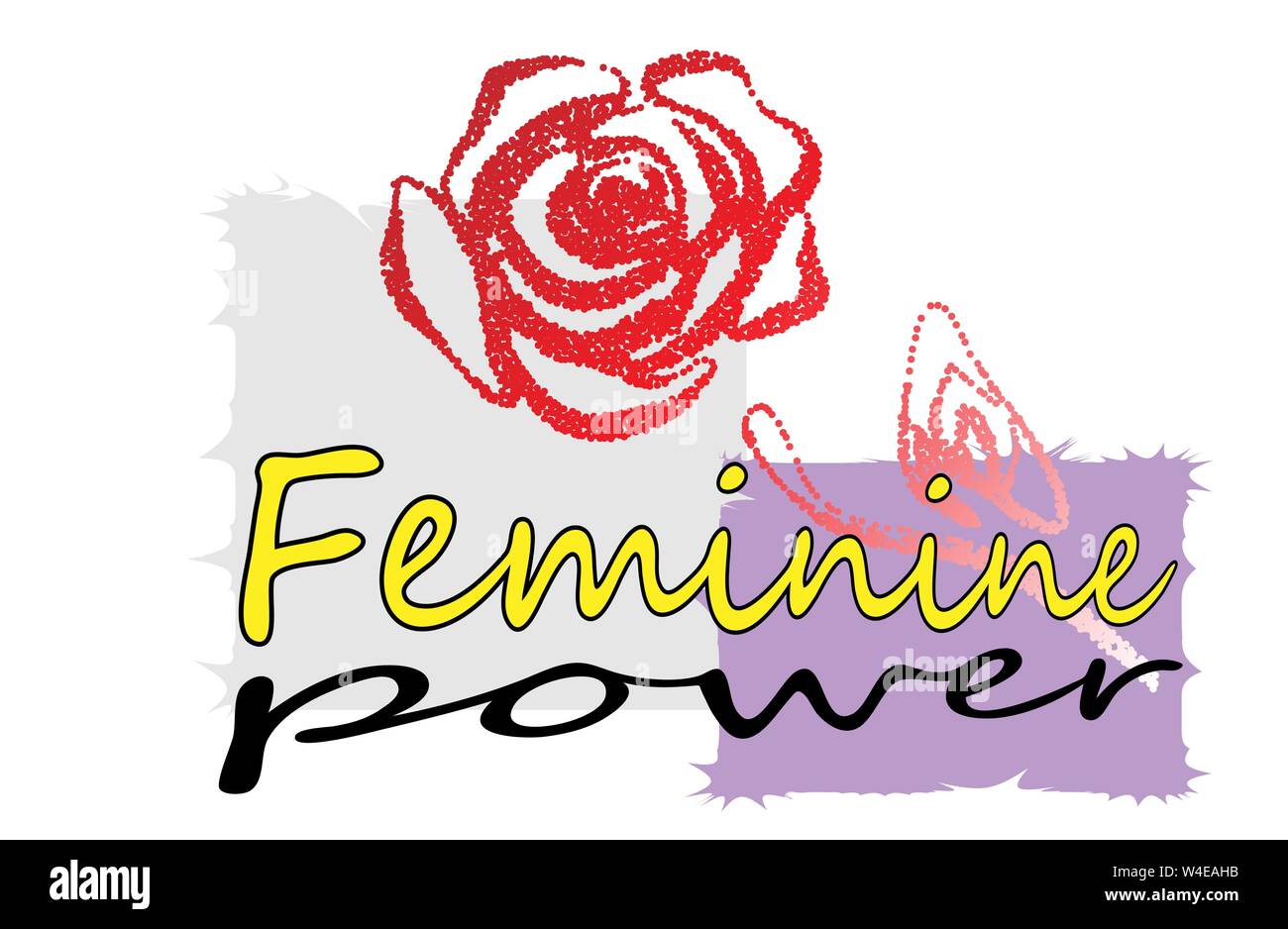 Slogan Feminine power graphic with rose for print on shirt. Vector